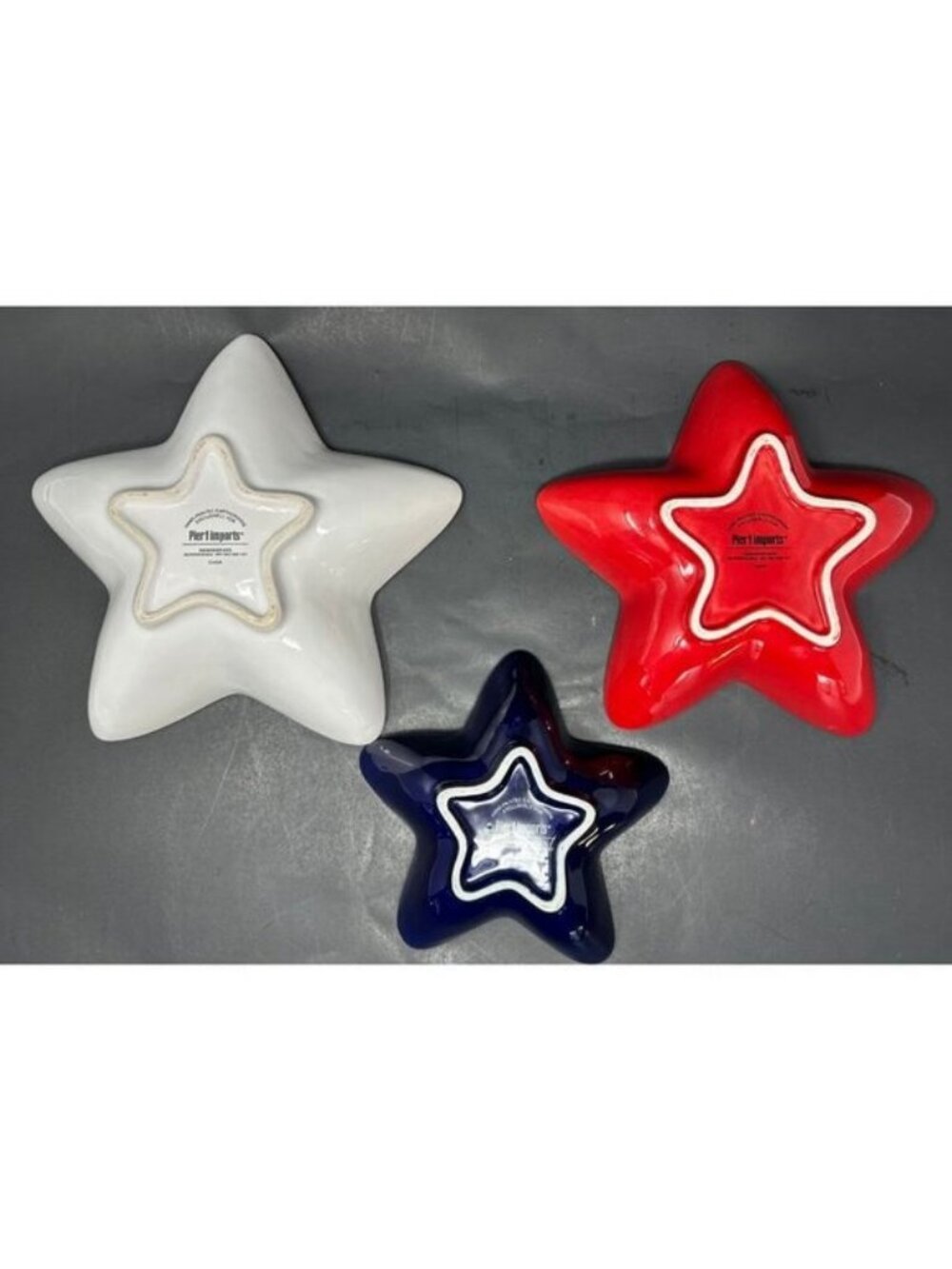 3 PIER 1 STAR SHAPED NESTING SERVING BOWLS Red White Blue Patriotic July 4th HTF - Picture 2 of 15